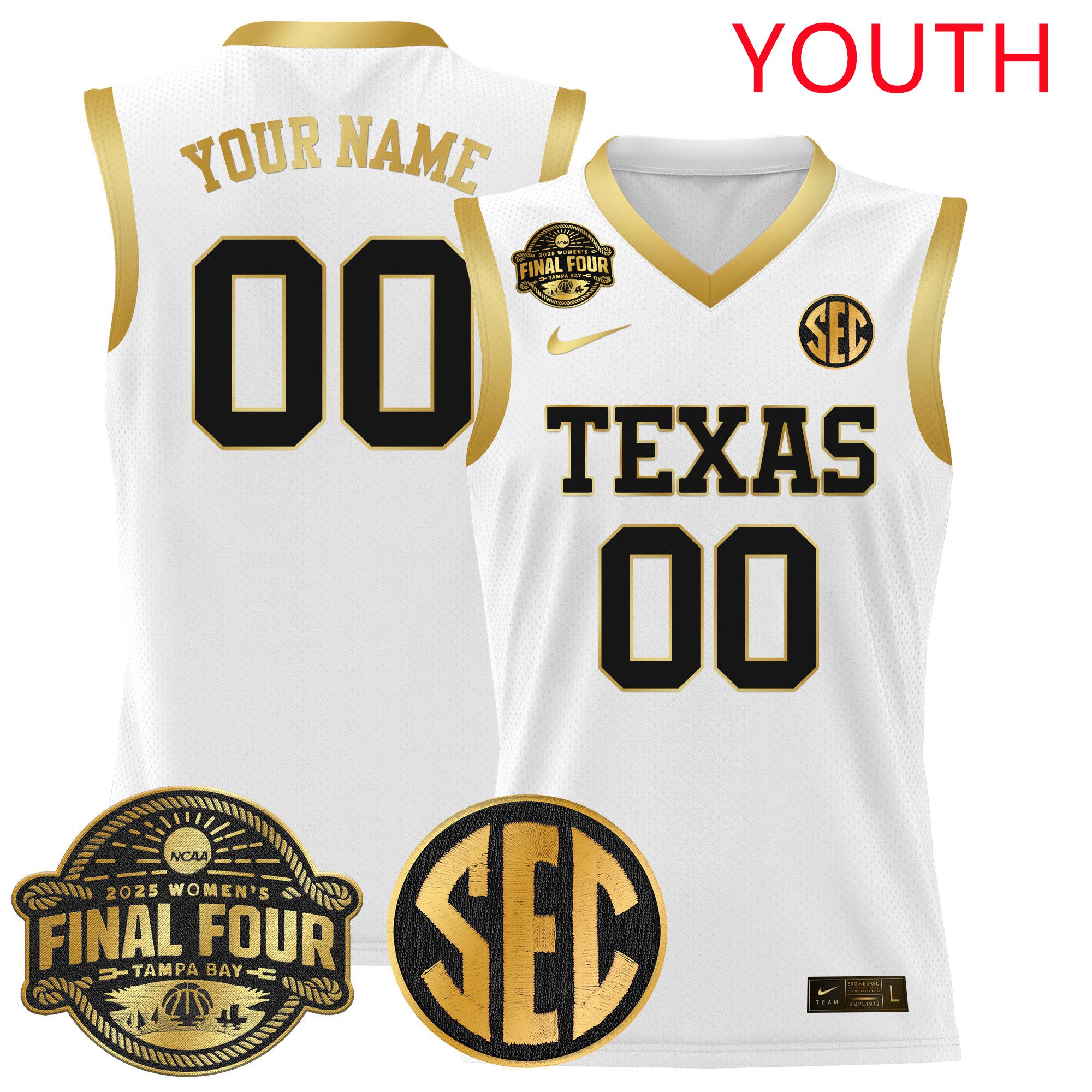 Youth Texas Longhorns White 2025 Nike Final Four Patch Lightweight Basketball Custom NCAA Jerseys